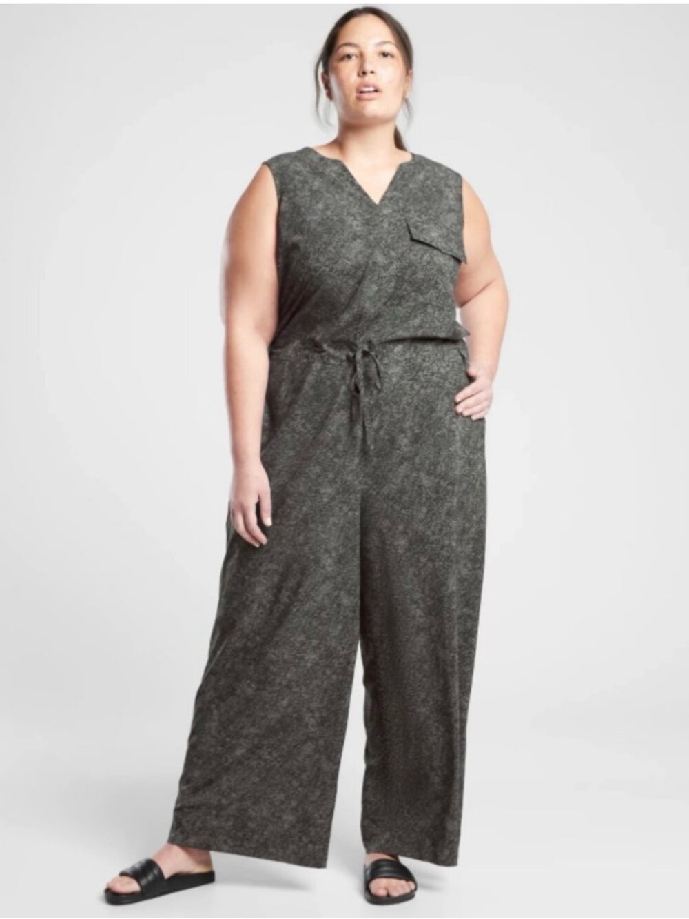 ATHLETA Topanga Printed Jumpsuit Sleeveless V-Neck Wide-Leg Snakeskin Size 1X